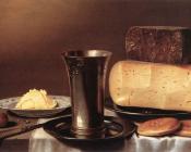 弗洛里斯 格里茨 梵 斯库特 : Still-life with Glass, Cheese, Butter and Cake